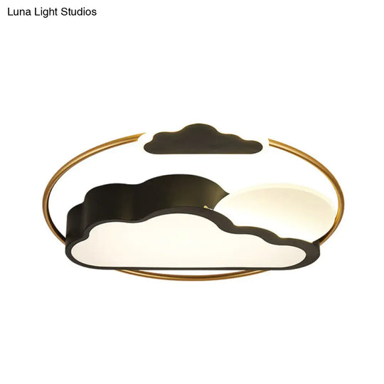 Cloud-Shape Led Flush Mount With Black/Blue Finish & Acrylic Shade - Cartoon Lighting Fixture