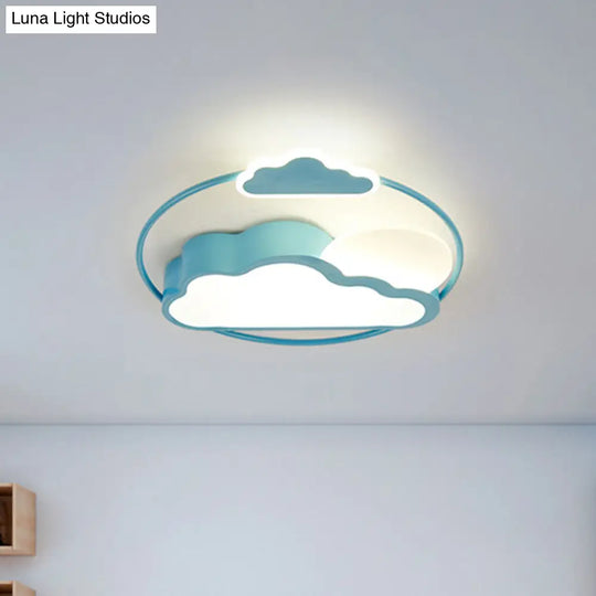 Cloud - Shape Led Flush Mount With Black/Blue Finish & Acrylic Shade - Cartoon Lighting Fixture