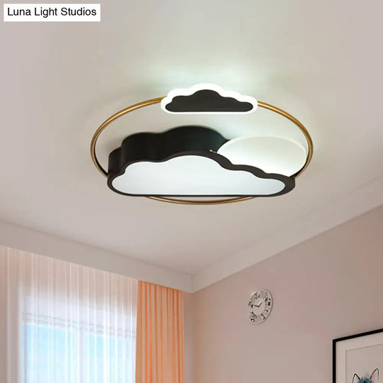 Cloud-Shape Led Flush Mount With Black/Blue Finish & Acrylic Shade - Cartoon Lighting Fixture Black