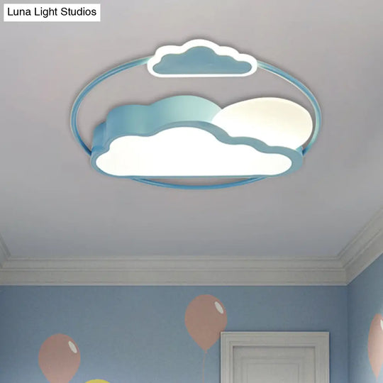 Cloud - Shape Led Flush Mount With Black/Blue Finish & Acrylic Shade - Cartoon Lighting Fixture