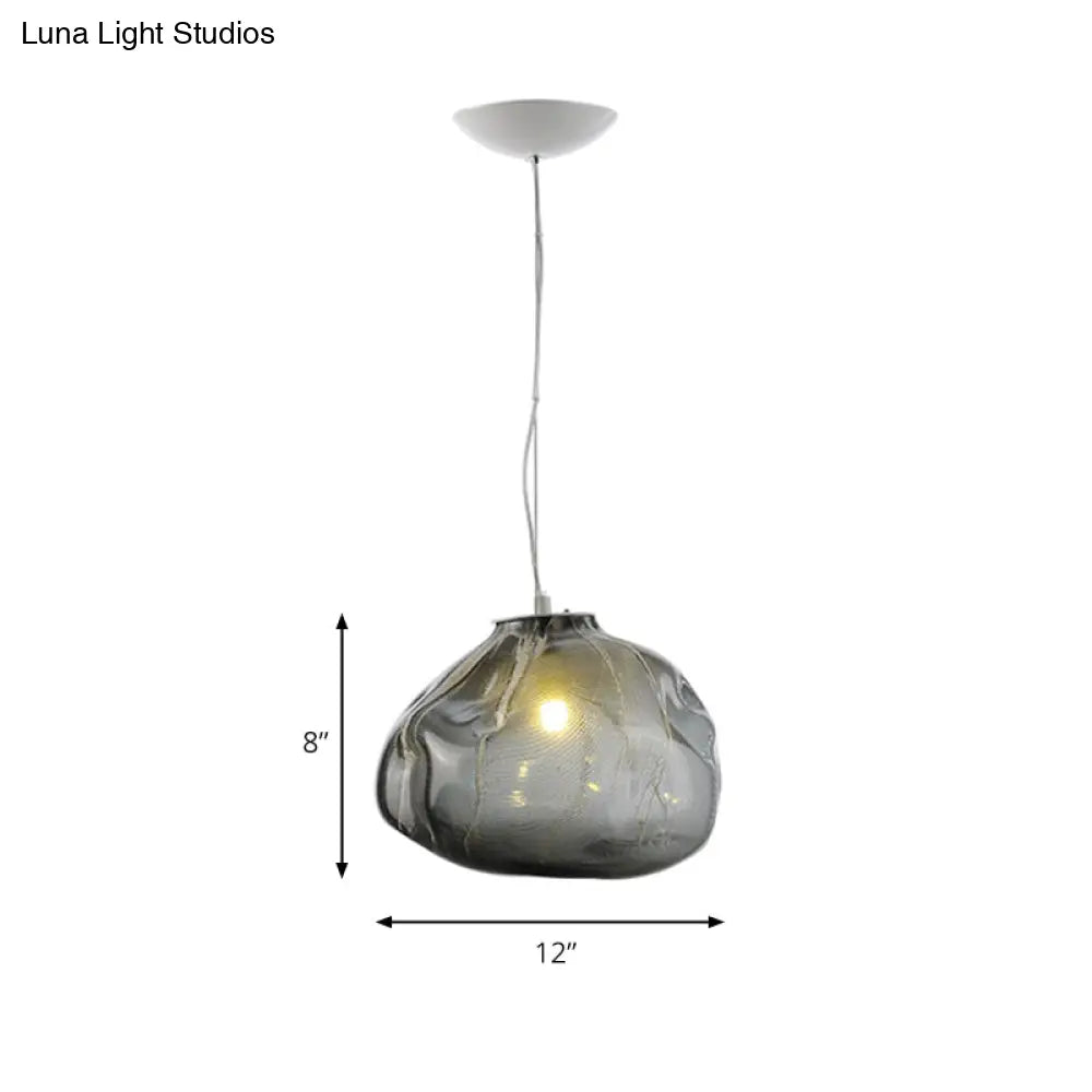 Cloud Shaped Hand-Blown Glass Pendant Light - Clear/Smoke Gray 8/12 Contemporary Design 1 Bulb