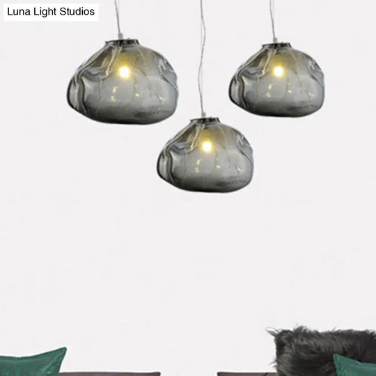 Cloud Shaped Hand-Blown Glass Pendant Light - Clear/Smoke Gray 8/12 Contemporary Design 1 Bulb