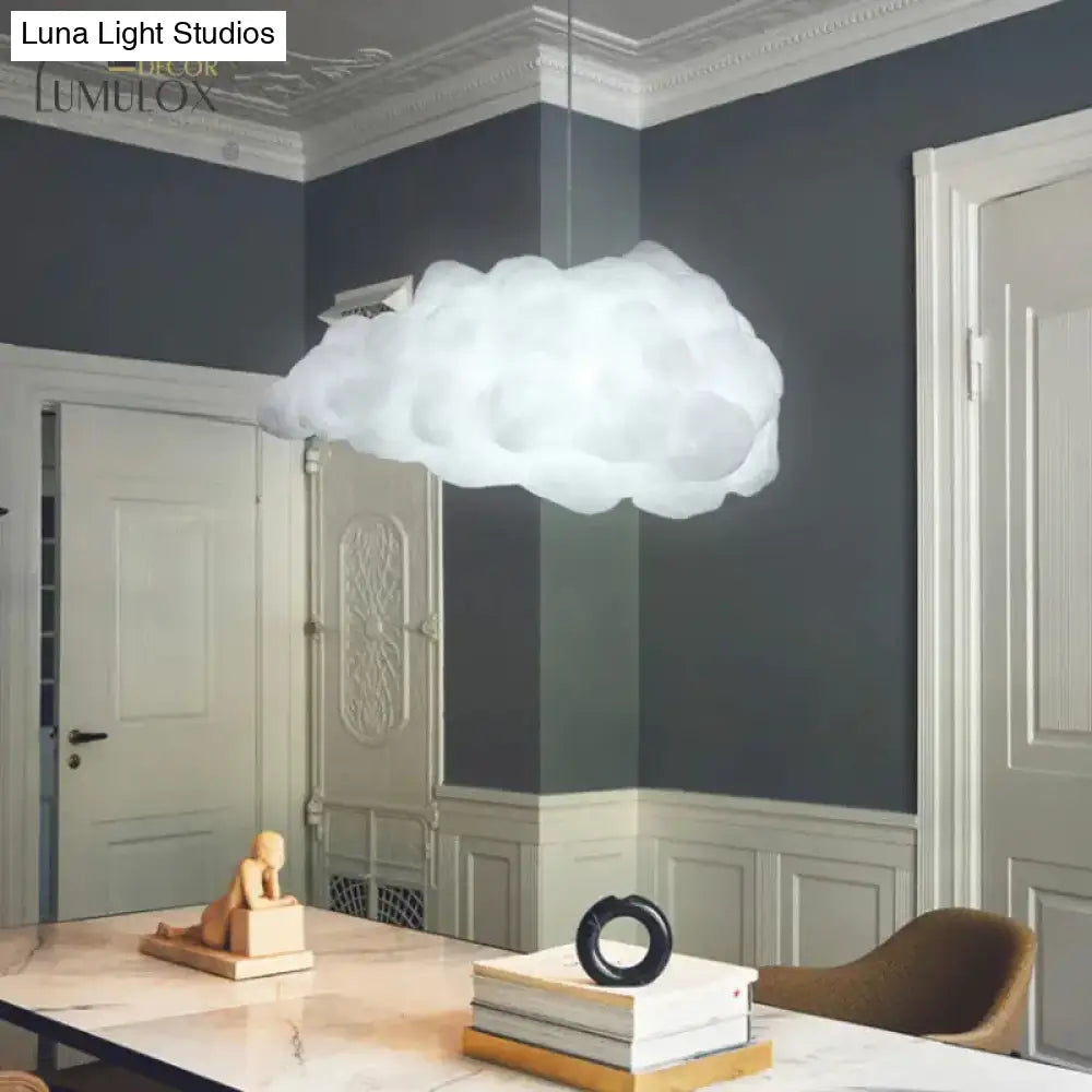 Cloudy Hanging Pendant Light Artistry Fabric 1-Head Living Room Ceiling In White