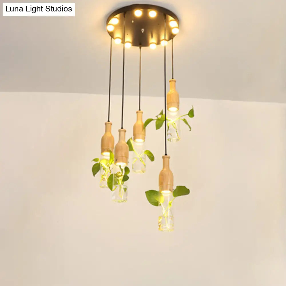 Cluster Pendant Ceiling Light - Lodge Black Bottle With Clear Glass Shades Ideal For Dining Room
