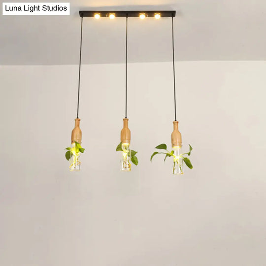 Cluster Pendant Ceiling Light - Lodge Black Bottle With Clear Glass Shades Ideal For Dining Room