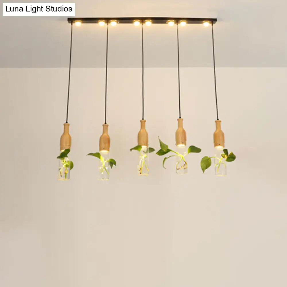 5-Light Clear Glass Cluster Pendant In Lodge Black: Modern Ceiling Light For Dining Room With