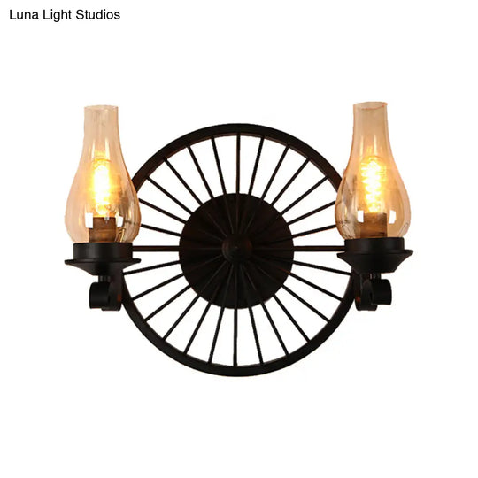 Coastal Amber Glass Wall Sconce - Vase Shade Dining Room Light Fixture With Black Half-Light Lamp &