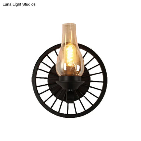 Coastal Amber Glass Wall Sconce - Vase Shade Dining Room Light Fixture With Black Half-Light Lamp &