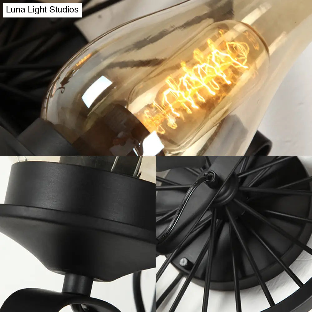Coastal Amber Glass Wall Sconce - Vase Shade Dining Room Light Fixture With Black Half-Light Lamp &