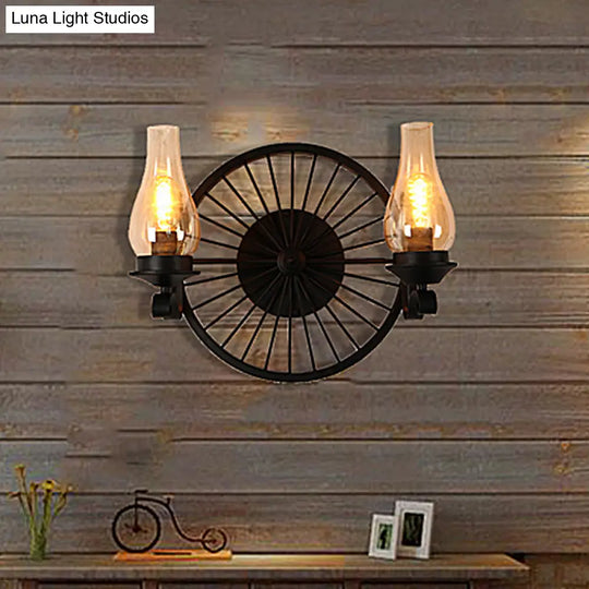 Coastal Amber Glass Wall Sconce - Vase Shade Dining Room Light Fixture With Black Half-Light Lamp &