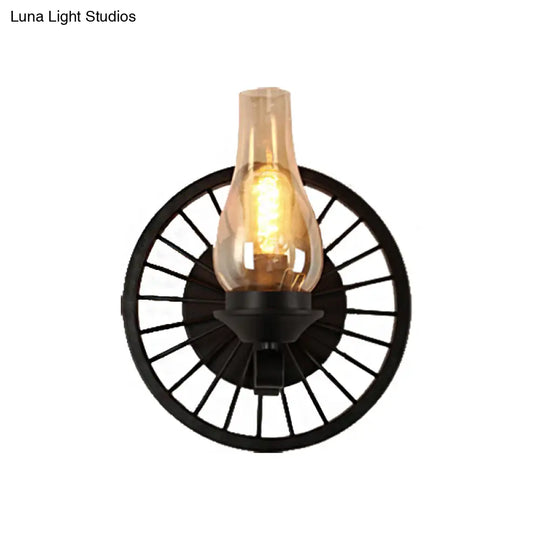 Coastal Amber Glass Wall Sconce - Vase Shade Dining Room Light Fixture With Black Half-Light Lamp &
