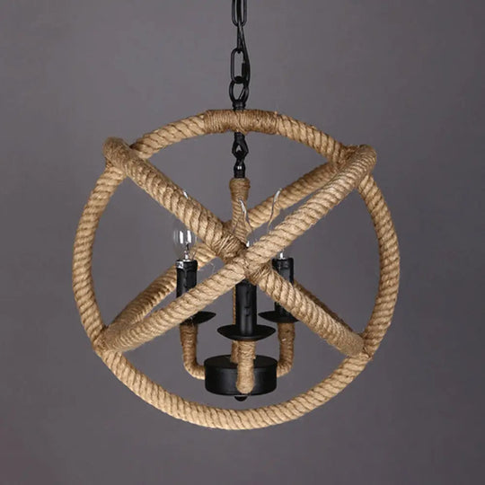 Coastal Black Pendant Lights With Rope Wrapping: Elegant Candle Chandelier Hoops 3 /
