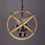 Coastal Black Pendant Lights With Rope Wrapping: Elegant Candle Chandelier Hoops 3 /