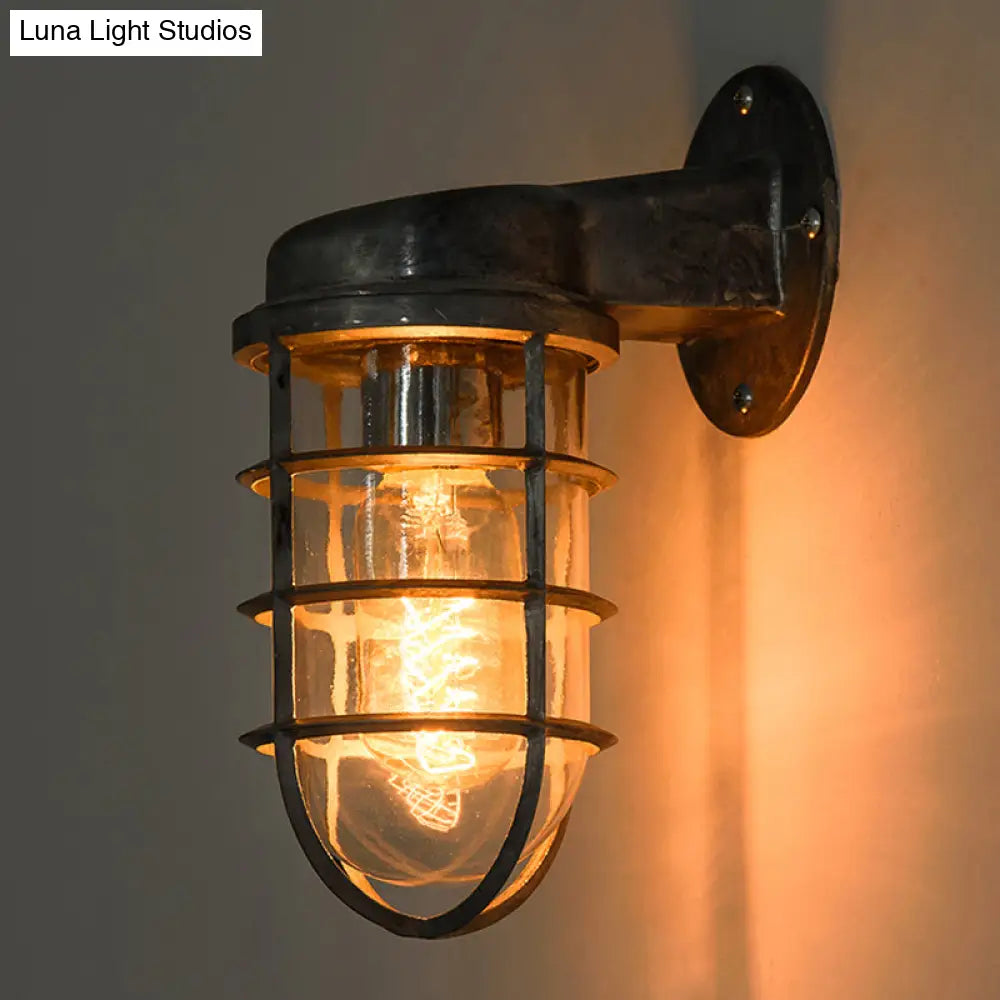 Coastal Caged Wall Lighting Fixture - Clear Glass Sconce Light For Kitchen Brass/Copper/Chrome