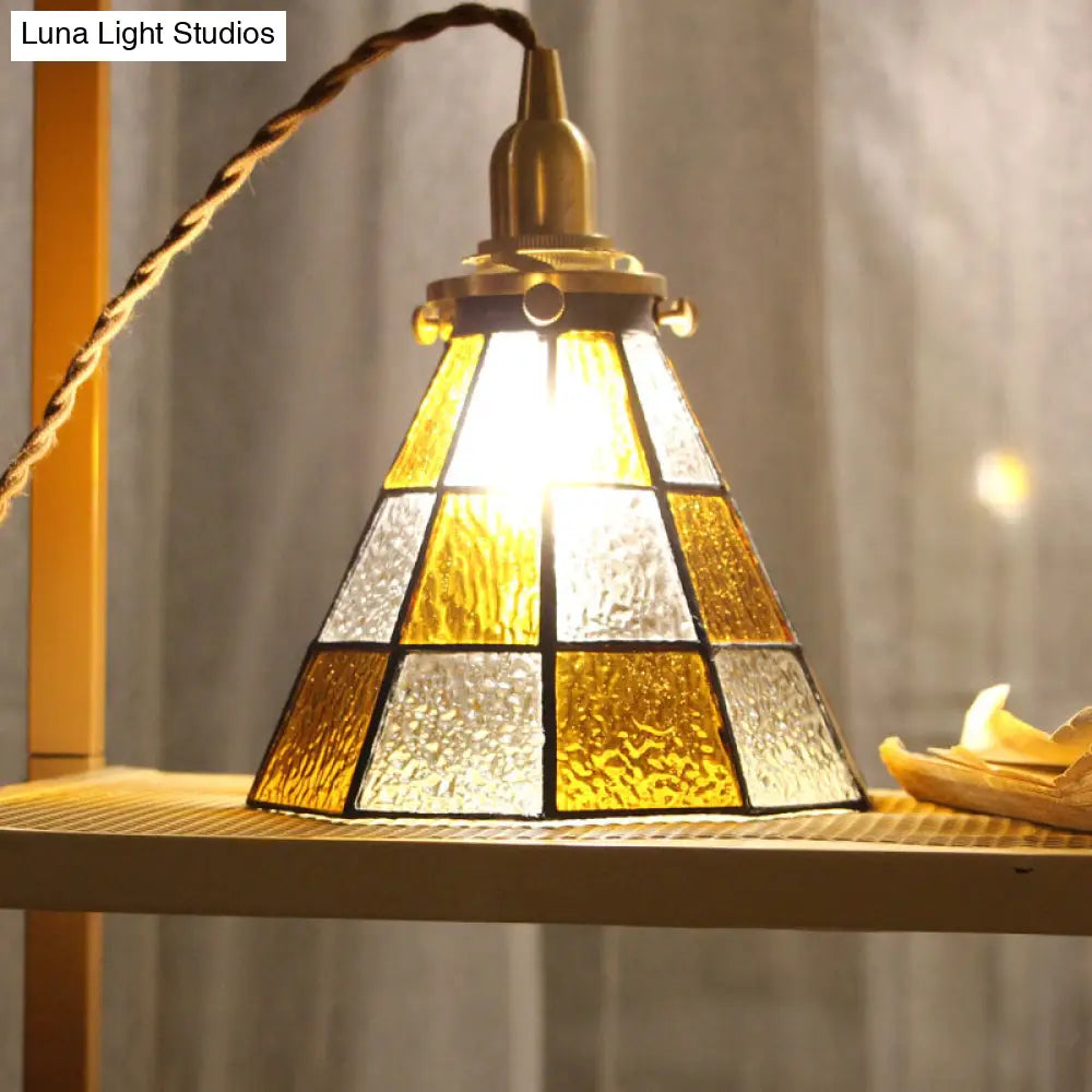 Coastal Checkered Pendant Lamp - Clear And Brown Mosaic Glass Brass Finish