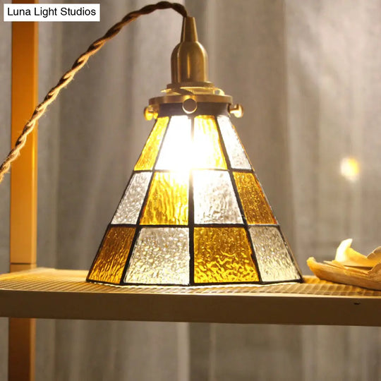 Coastal Checkered Pendant Lamp - Clear And Brown Mosaic Glass Brass Finish