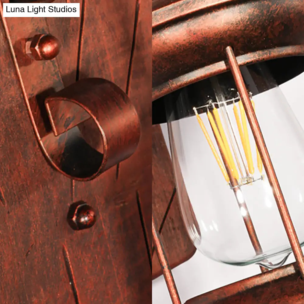 Coastal Clear Glass Lantern Sconce Light With Wooden Backplate - Rustic One-Light Fixture