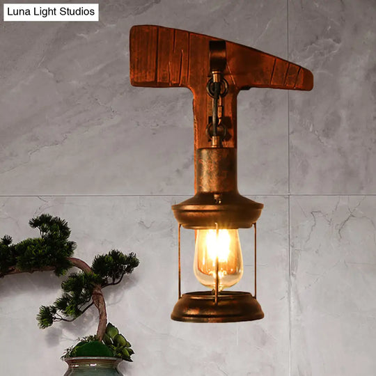 Coastal Clear Glass Lantern Sconce Light With Wooden Backplate - Rustic One-Light Fixture