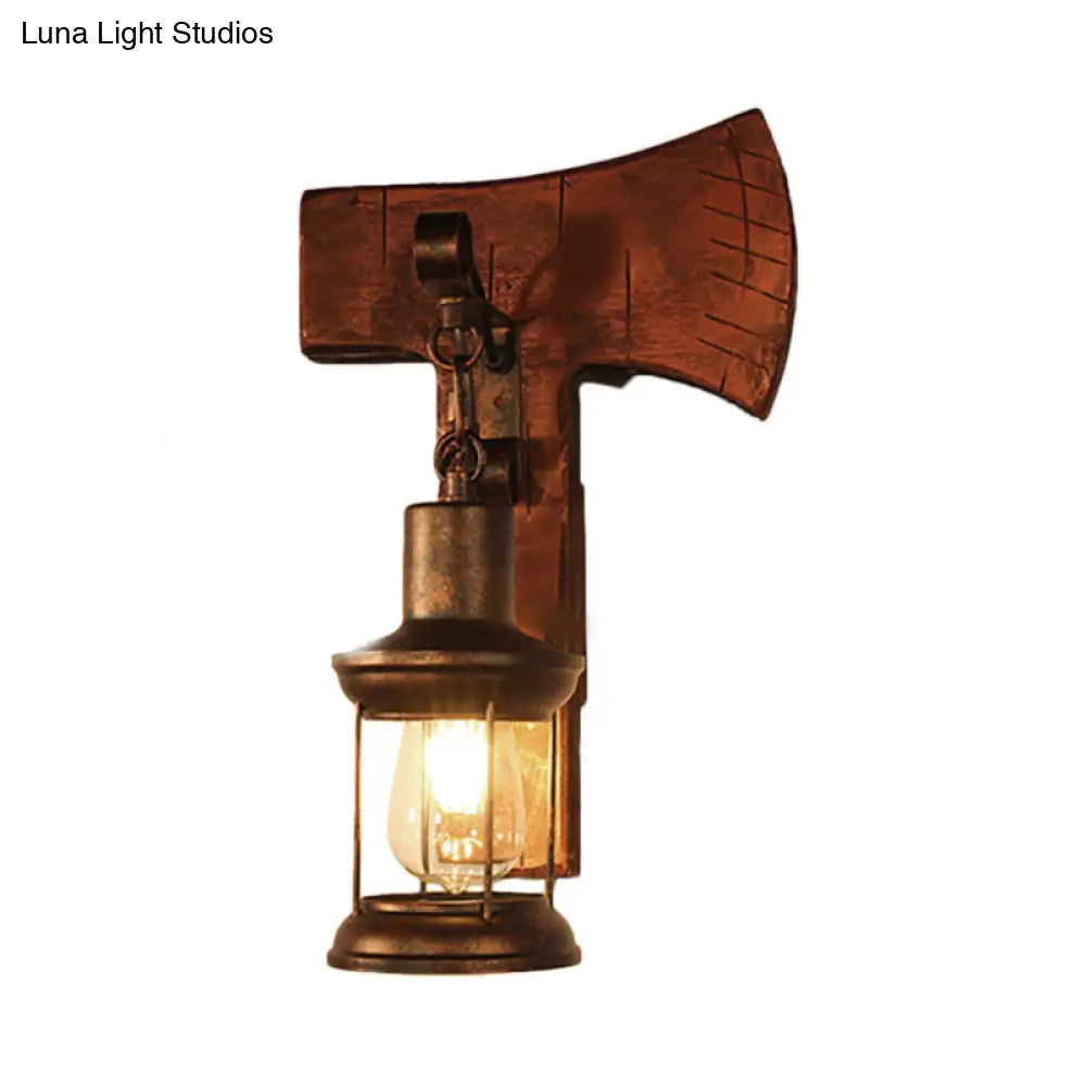 Coastal Clear Glass Lantern Sconce Light With Wooden Backplate - Rustic One-Light Fixture