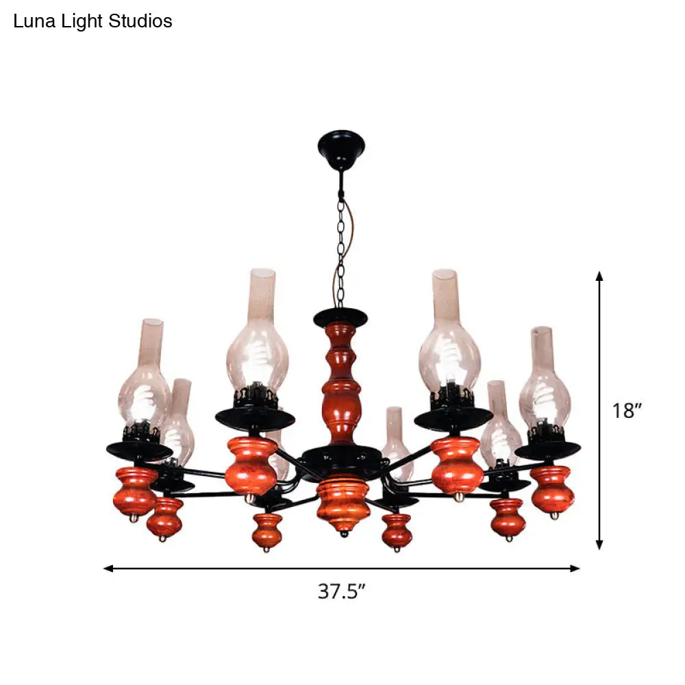 Coastal Clear Glass Pendant Chandelier Kit With Wood Base - Vase Dining Room Decor 8 Hanging Lamps