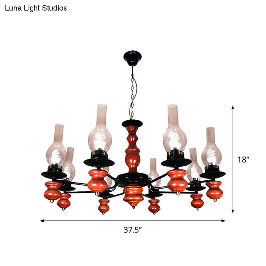 Coastal Clear Glass Pendant Chandelier Kit With Wood Base - Vase Dining Room Decor 8 Hanging Lamps