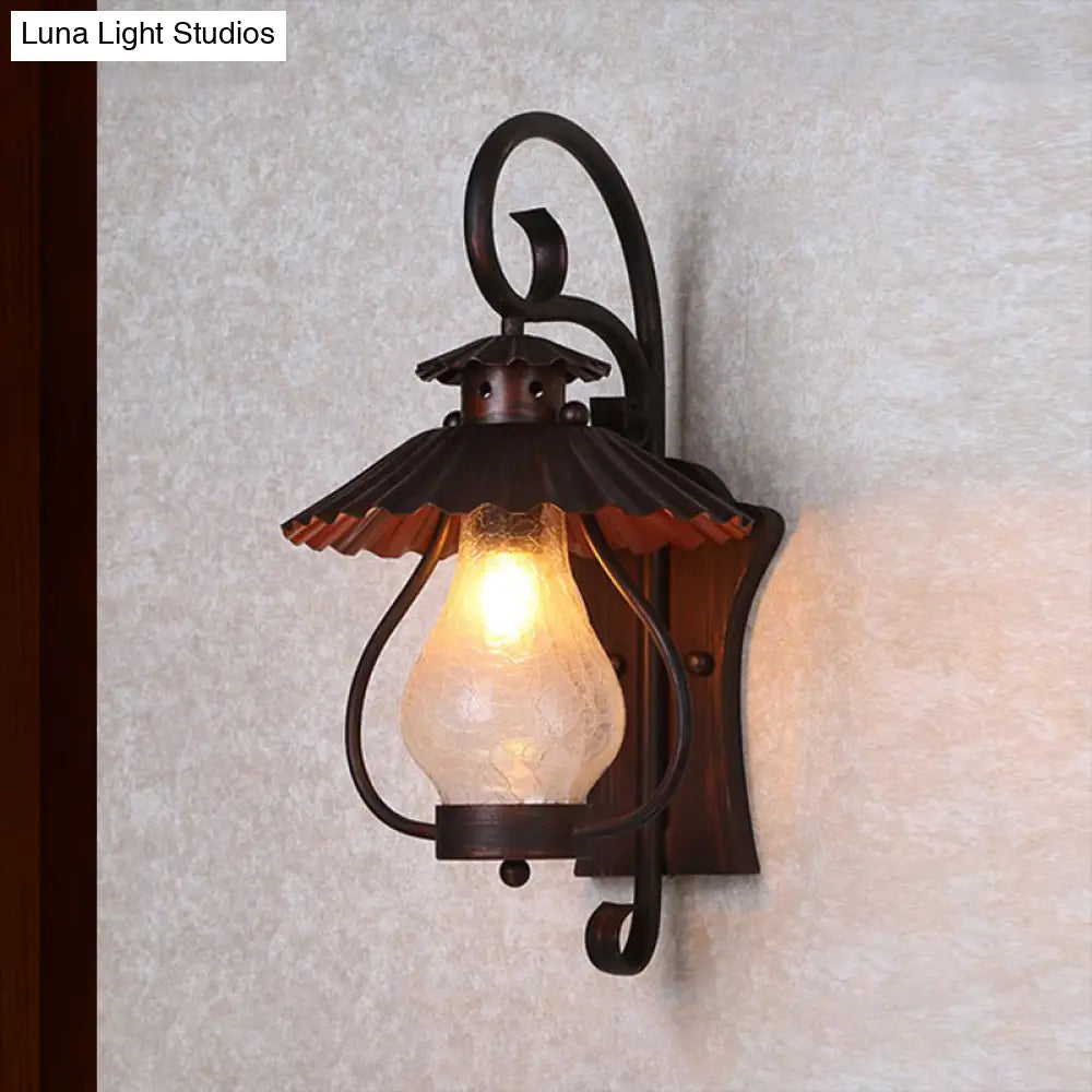 Coastal Crackle Glass Lantern Wall Light With Clear Bulb Fixture