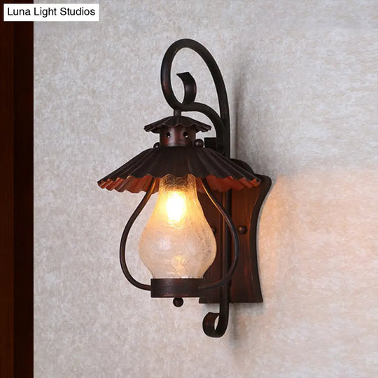 Coastal Crackle Glass Lantern Wall Light With Clear Bulb Fixture
