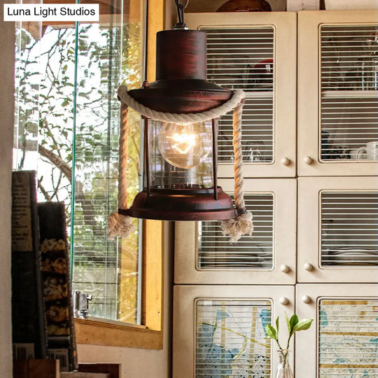 Coastal Kerosene Pendant Light - Antique Brass/Copper Clear Glass 6’/8.5’ Wide