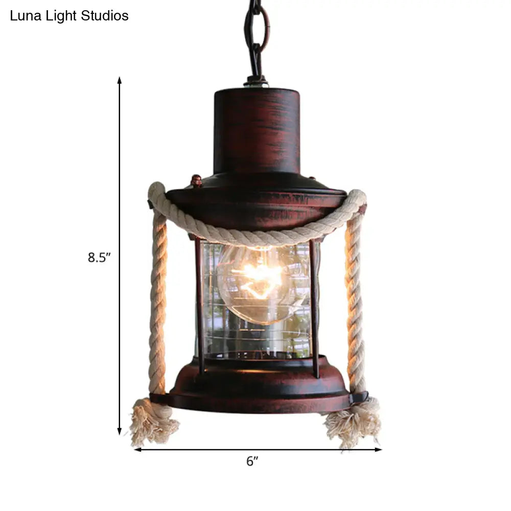 Coastal Kerosene Pendant Light - Antique Brass/Copper Clear Glass 6’/8.5’ Wide