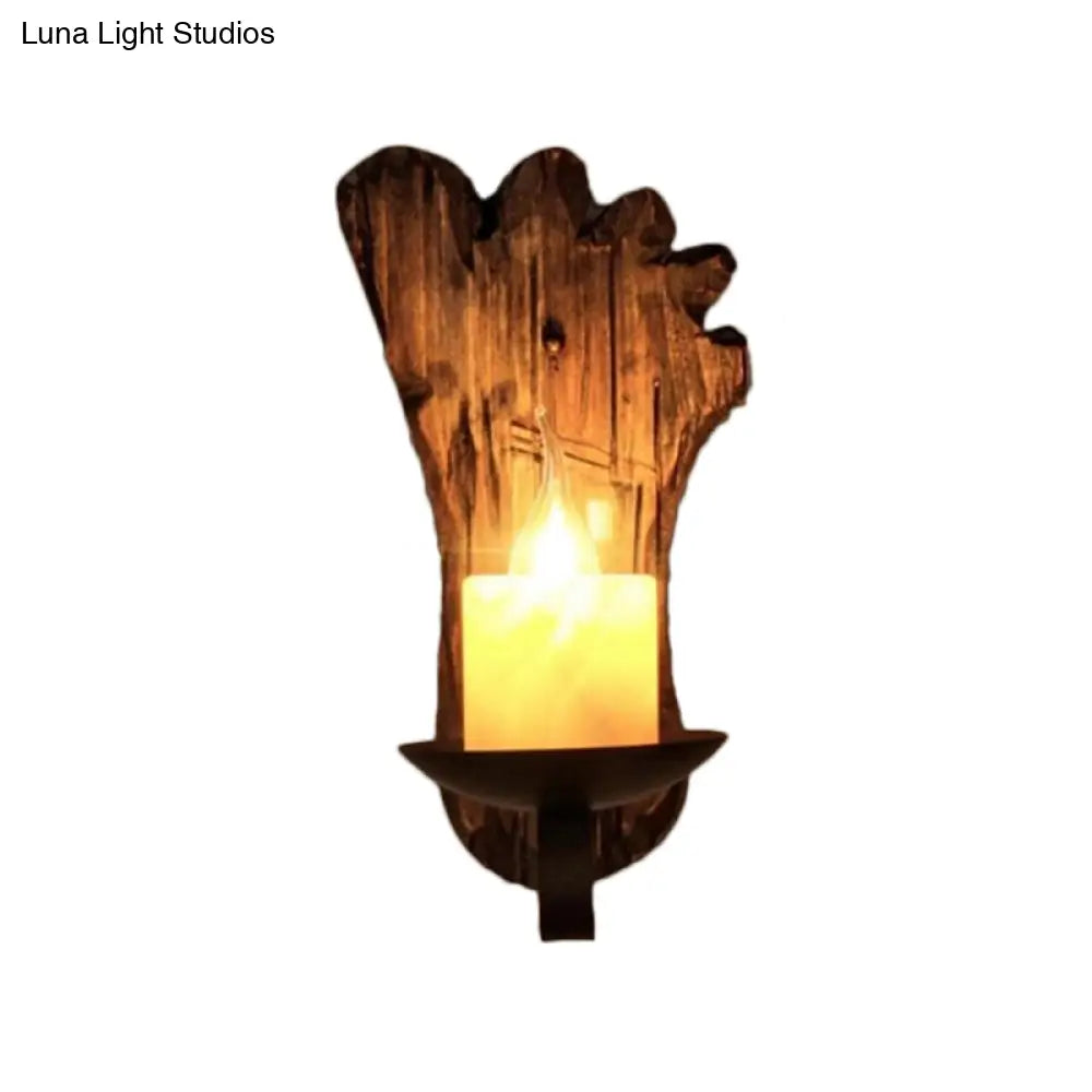 Coastal Marble Cylinder Coffee Shop Wall Light Fixture - 1 Brown Sconce Lamp With Wooden Base