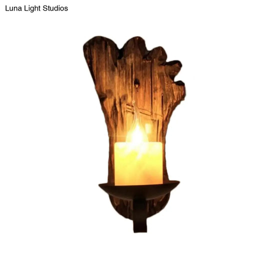 Coastal Marble Cylinder Coffee Shop Wall Light Fixture - 1 Brown Sconce Lamp With Wooden Base