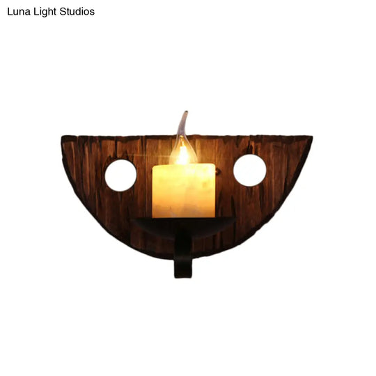 Coastal Marble Cylinder Coffee Shop Wall Light Fixture - 1 Brown Sconce Lamp With Wooden Base