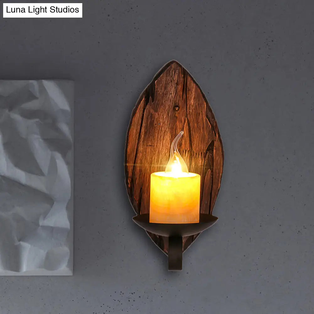 Coastal Marble Cylinder Coffee Shop Wall Light Fixture - 1 Brown Sconce Lamp With Wooden Base
