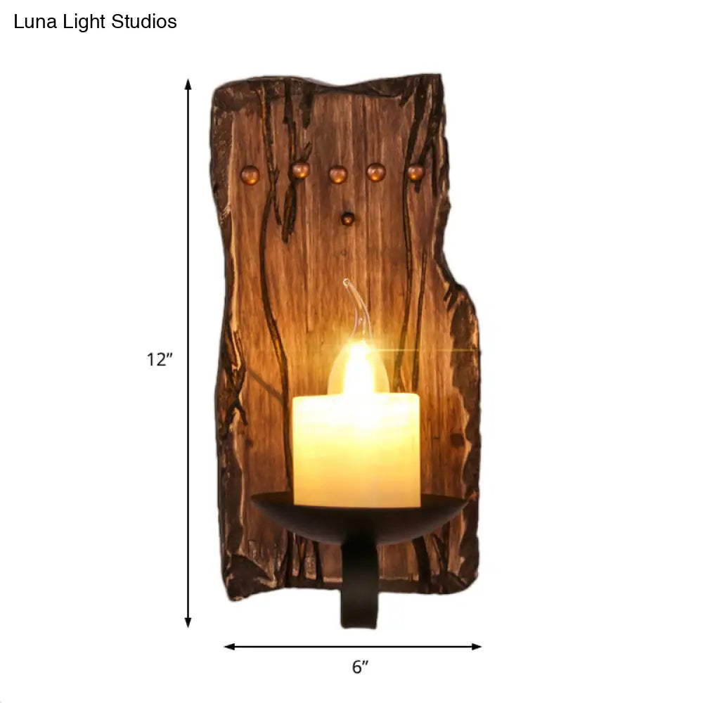 Coastal Marble Cylinder Coffee Shop Wall Light Fixture - 1 Brown Sconce Lamp With Wooden Base