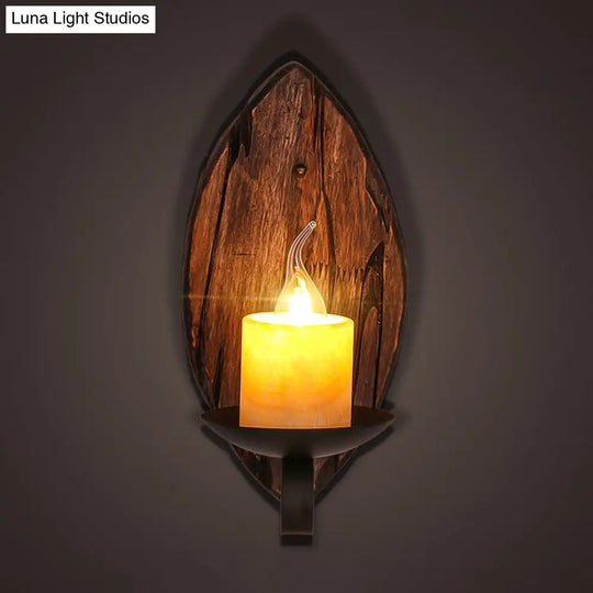 Coastal Marble Cylinder Coffee Shop Wall Light Fixture - 1 Brown Sconce Lamp With Wooden Base