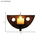 Coastal Marble Cylinder Coffee Shop Wall Light Fixture - 1 Brown Sconce Lamp With Wooden Base