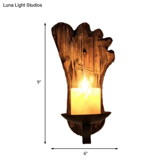 Coastal Marble Cylinder Coffee Shop Wall Light Fixture - 1 Brown Sconce Lamp With Wooden Base