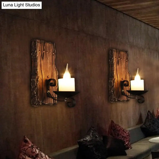 Coastal Marble Cylinder Coffee Shop Wall Light Fixture - 1 Brown Sconce Lamp With Wooden Base