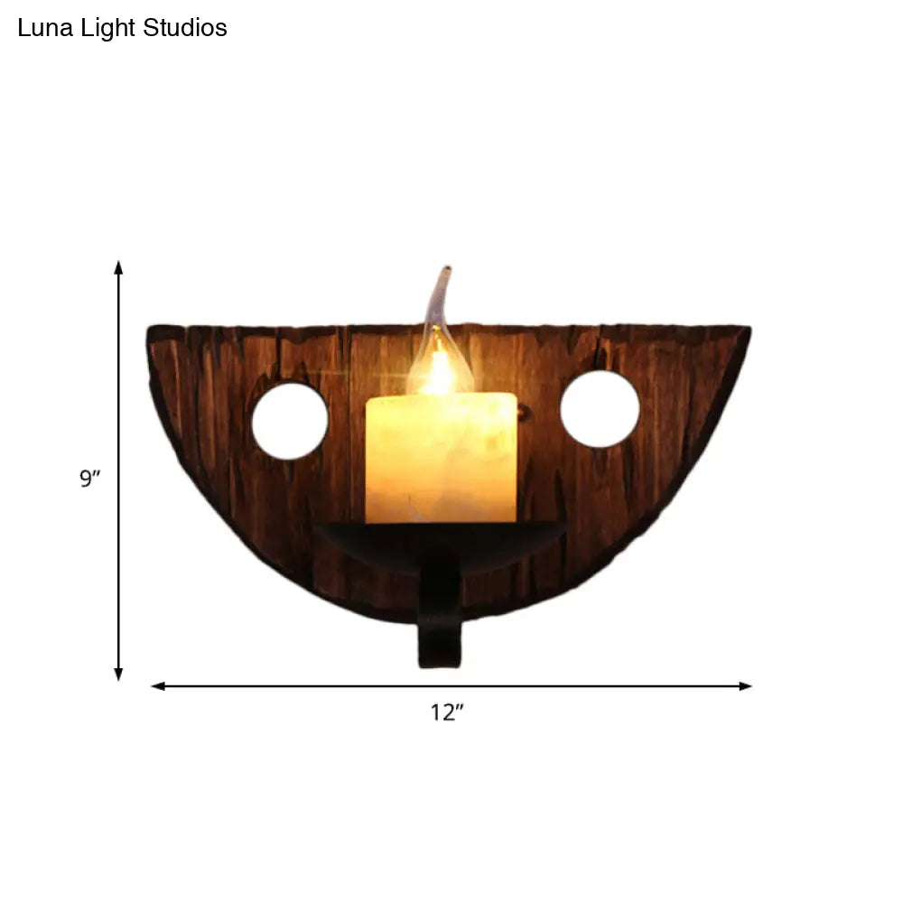 Coastal Marble Cylinder Coffee Shop Wall Light Fixture - 1 Brown Sconce Lamp With Wooden Base
