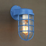 Coastal Red/Blue Metal Caged Wall Mounted Light Fixture With Clear Glass - Outdoor Lighting Blue