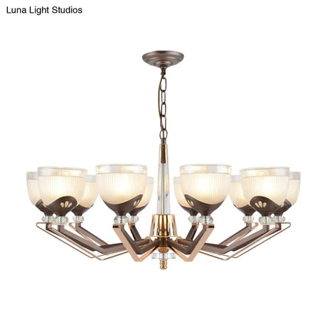 Coffee Bowl Pendant Chandelier - Rural Style Cream Glass Suspension Lighting (3/6/8/10 Heads) Ideal