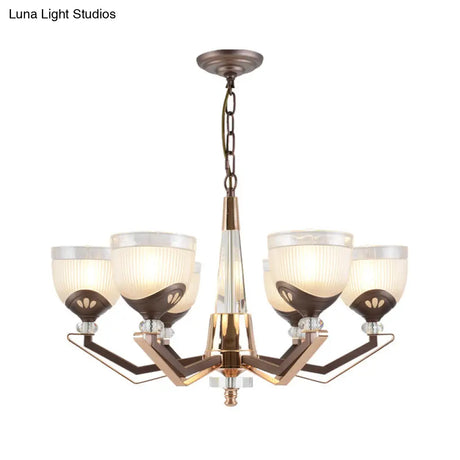 Coffee Bowl Pendant Chandelier - Rural Style Cream Glass Suspension Lighting (3/6/8/10 Heads) Ideal