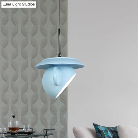 Coffee Cup Macaron Pendant Light With Cement Shade - White/Blue/Yellow Finish Led Ceiling Lamp