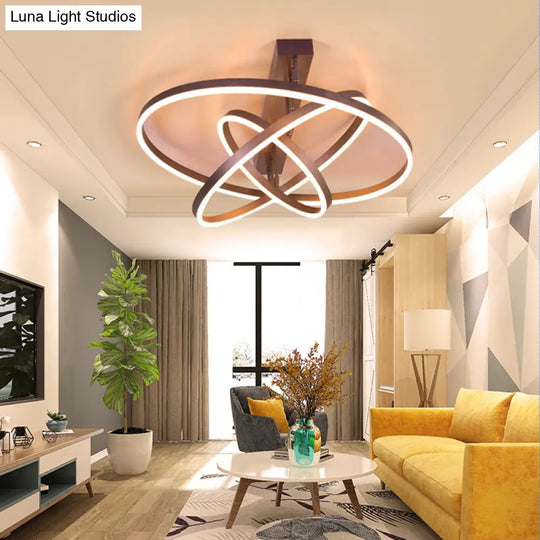 Coffee Metal Led Semi Flush Mount Ceiling Lamp – Simplicity In Bedroom Lighting