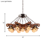 Cognac Seeded Glass Chandelier With Rustic Ball Pendant: 5/9 Lights Industrial Lighting