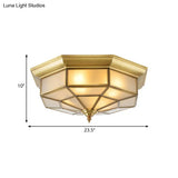 Colonial Brass Ceiling Light With Prismatic Milky Glass - 4/6 Bulbs Ideal For Living Rooms 17’ Or