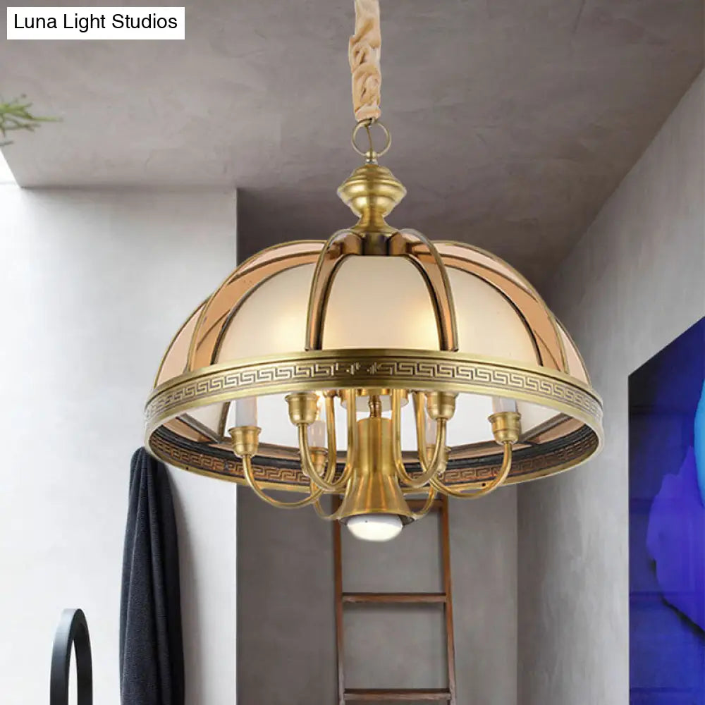 Colonial Brass Chandelier: 7-Bulb Hanging Lamp For Kitchen - 16.5/20.5 Wide / 16.5
