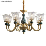 Colonial Brass Chandelier: Clear Glass Flower Up Suspended Lighting Fixture For Living Room