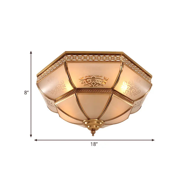 Colonial Brass Curved Glass Flush Light Fixture For Living Room 16.5/18 W