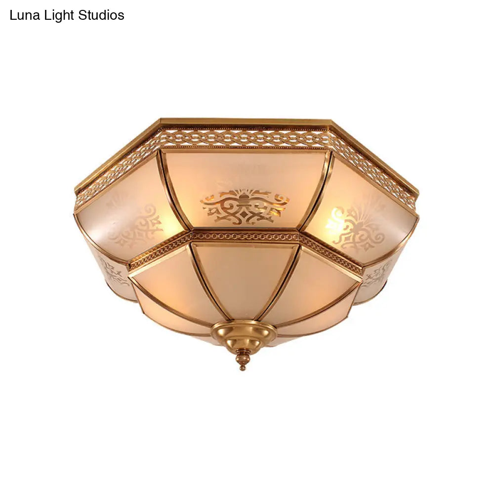 Colonial Brass Curved Glass Flush Light Fixture For Living Room 16.5’/18’ W